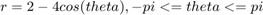 $$ r = 2 - 4cos(theta ), -pi <= theta <= pi $$